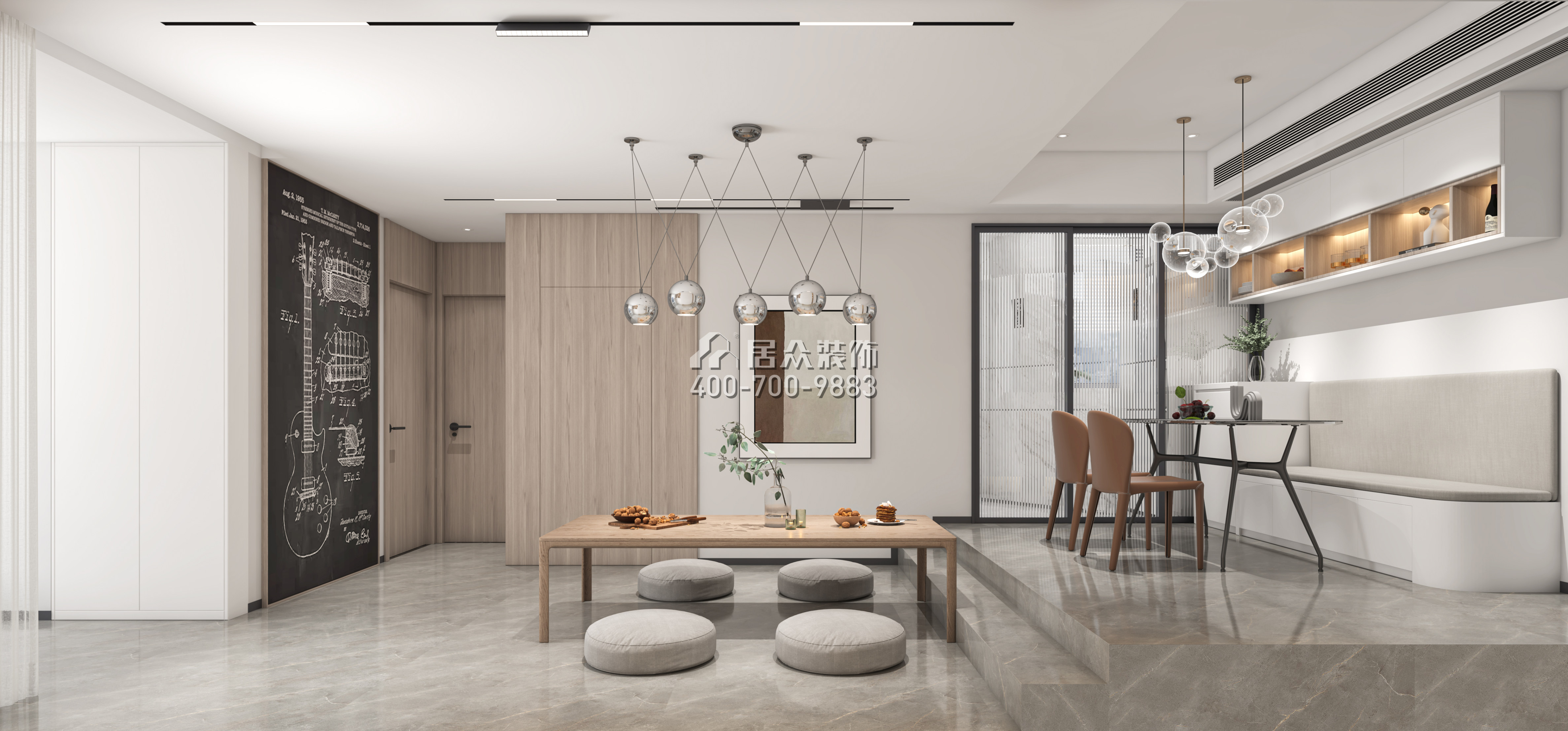 嘉州豪園100平方米現代簡約風格平層戶型客餐廳一體裝修效果圖