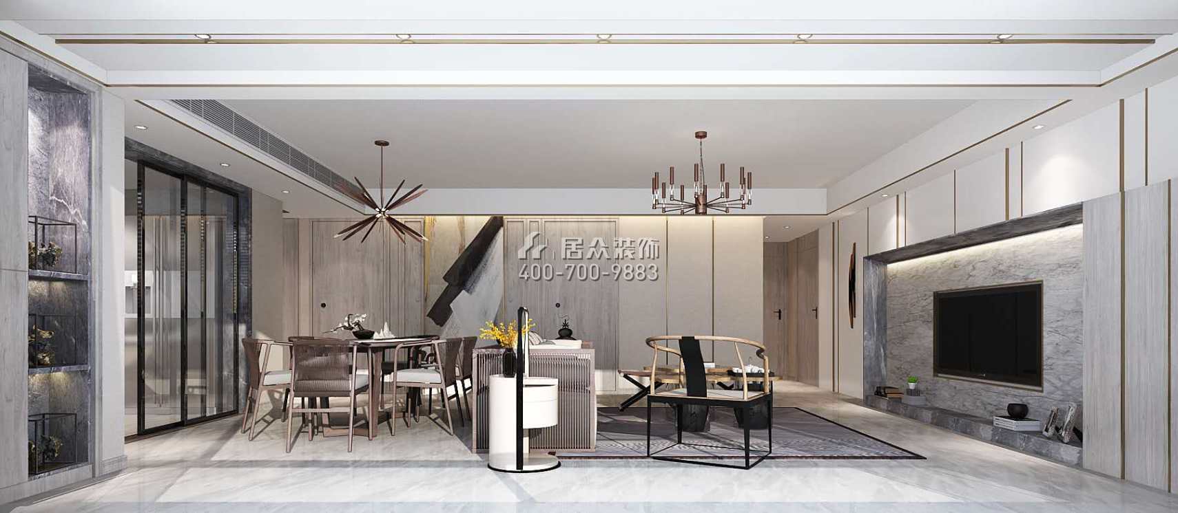 保利中央公园140平方米现代简约风格平层户型客餐厅一体装修效果图