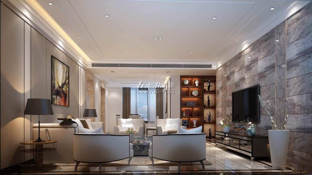 220平方米现代简约风格复式户型客厅装修效果图