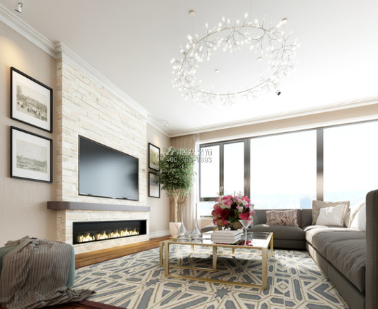 保利西海岸180平方米美式风格平层户型客厅装修效果图