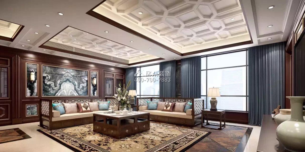 藏龍280平方米美式風格平層戶型客廳裝修效果圖