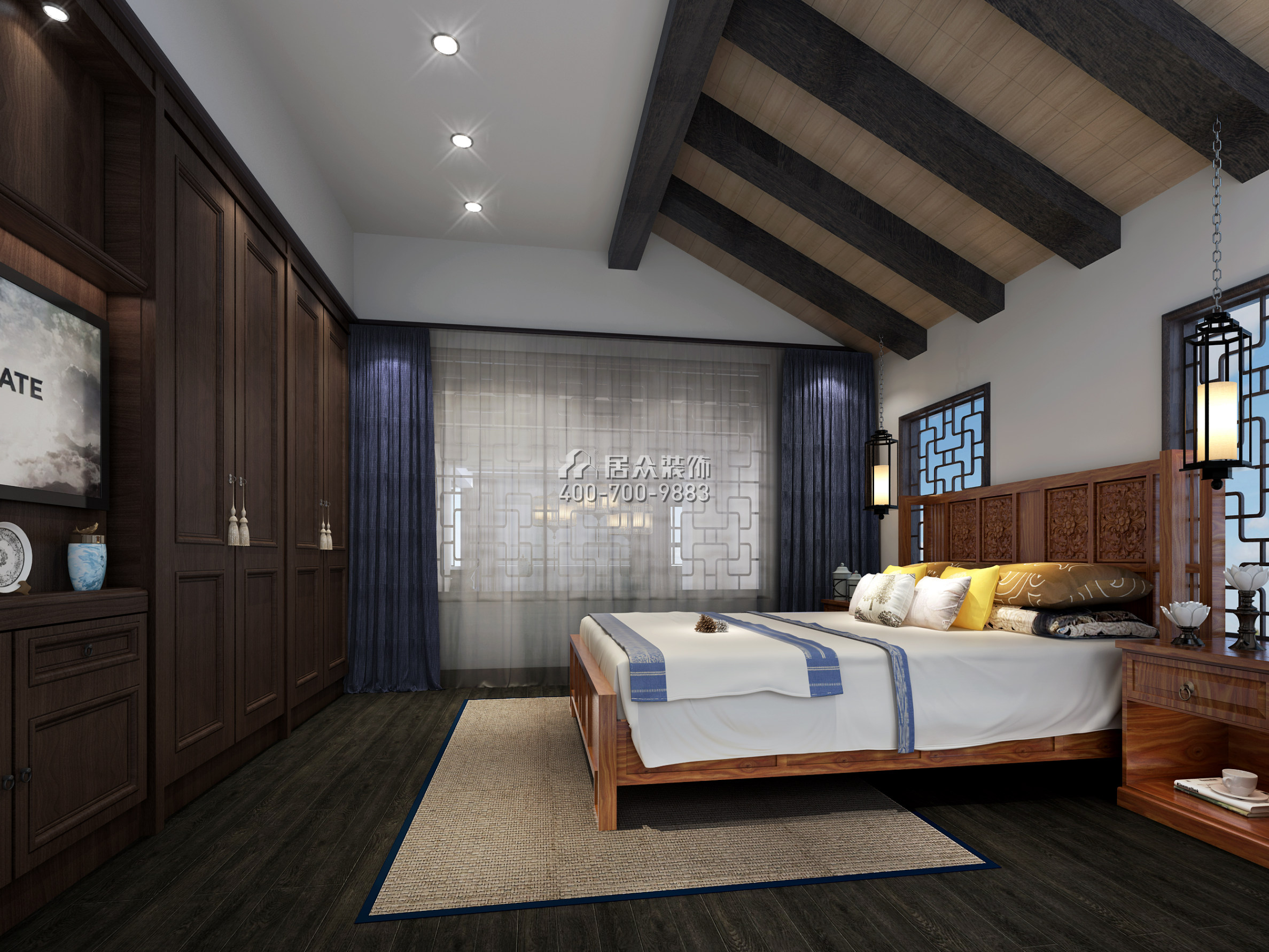 观澜湖御林山180平方米中式风格复式户型卧室装修效果图