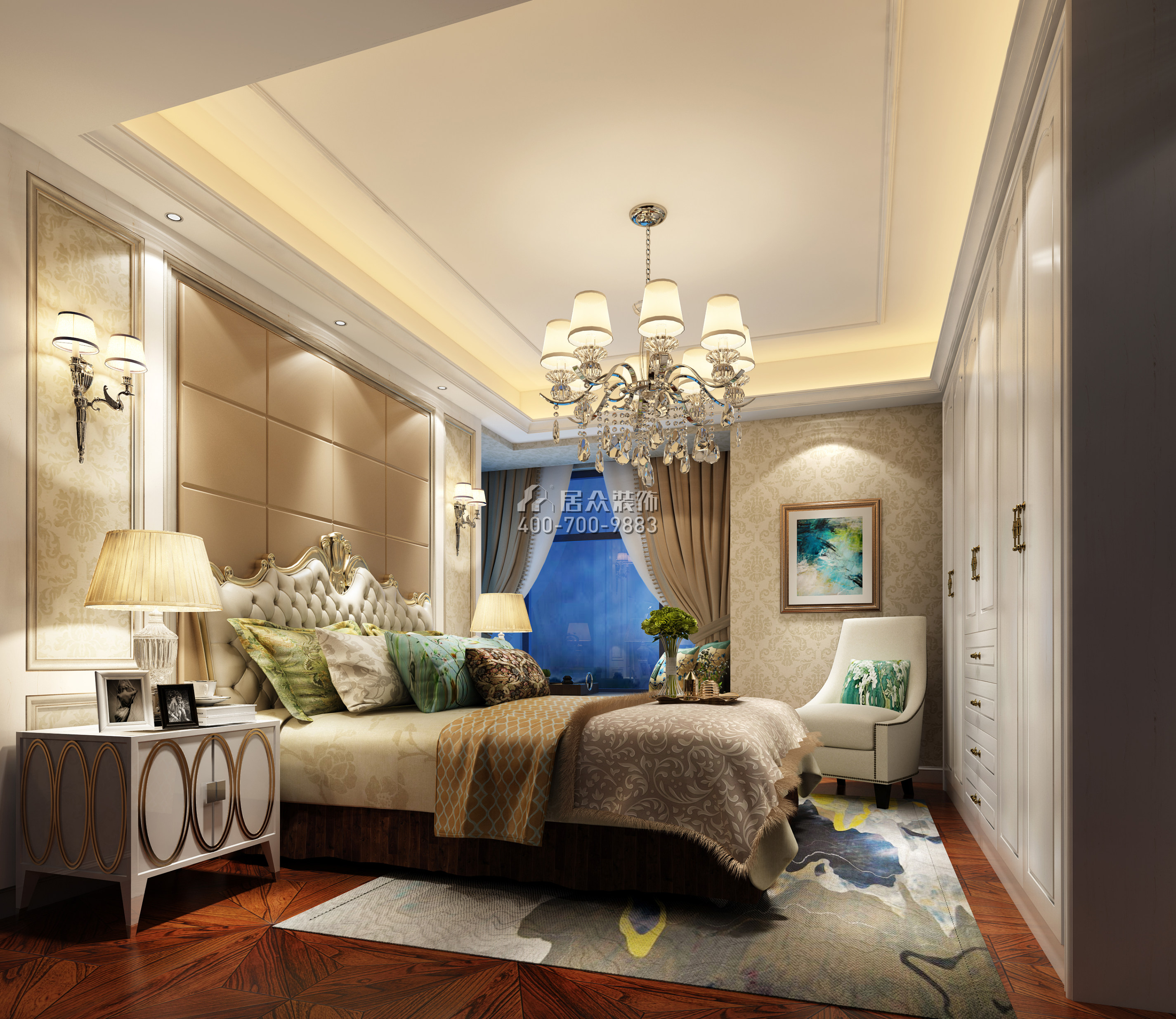 发展兴苑110平方米欧式风格平层户型卧室装修效果图