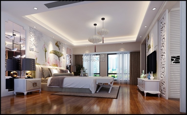 四海云庭152平方米中式风格平层户型卧室装修效果图
