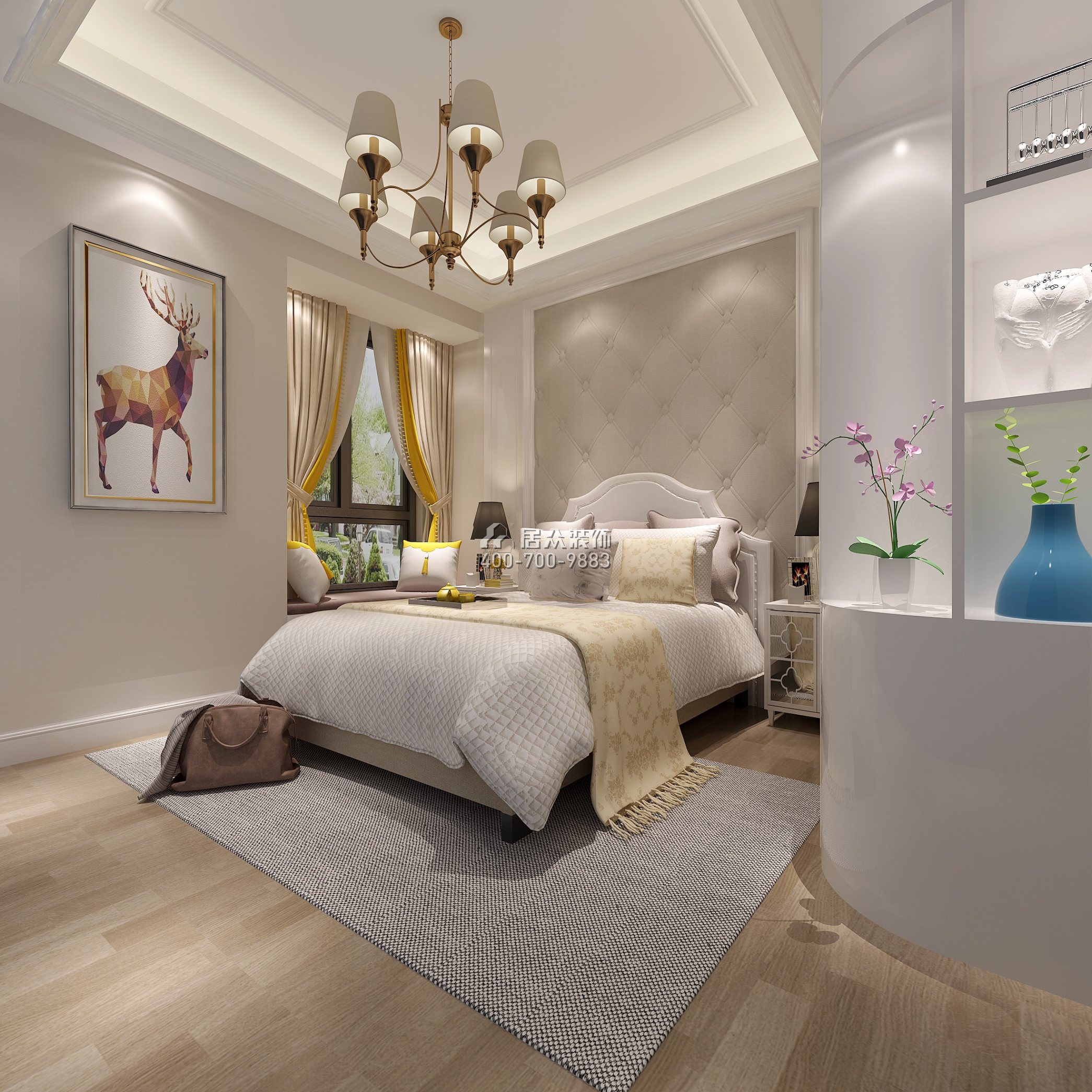 廣州萬達城140平方米美式風格平層戶型臥室裝修效果圖