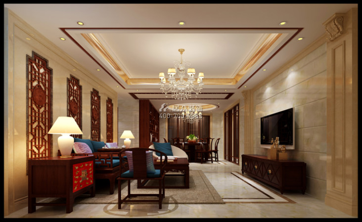 中洲中央公园220平方米中式风格平层户型客厅装修效果图