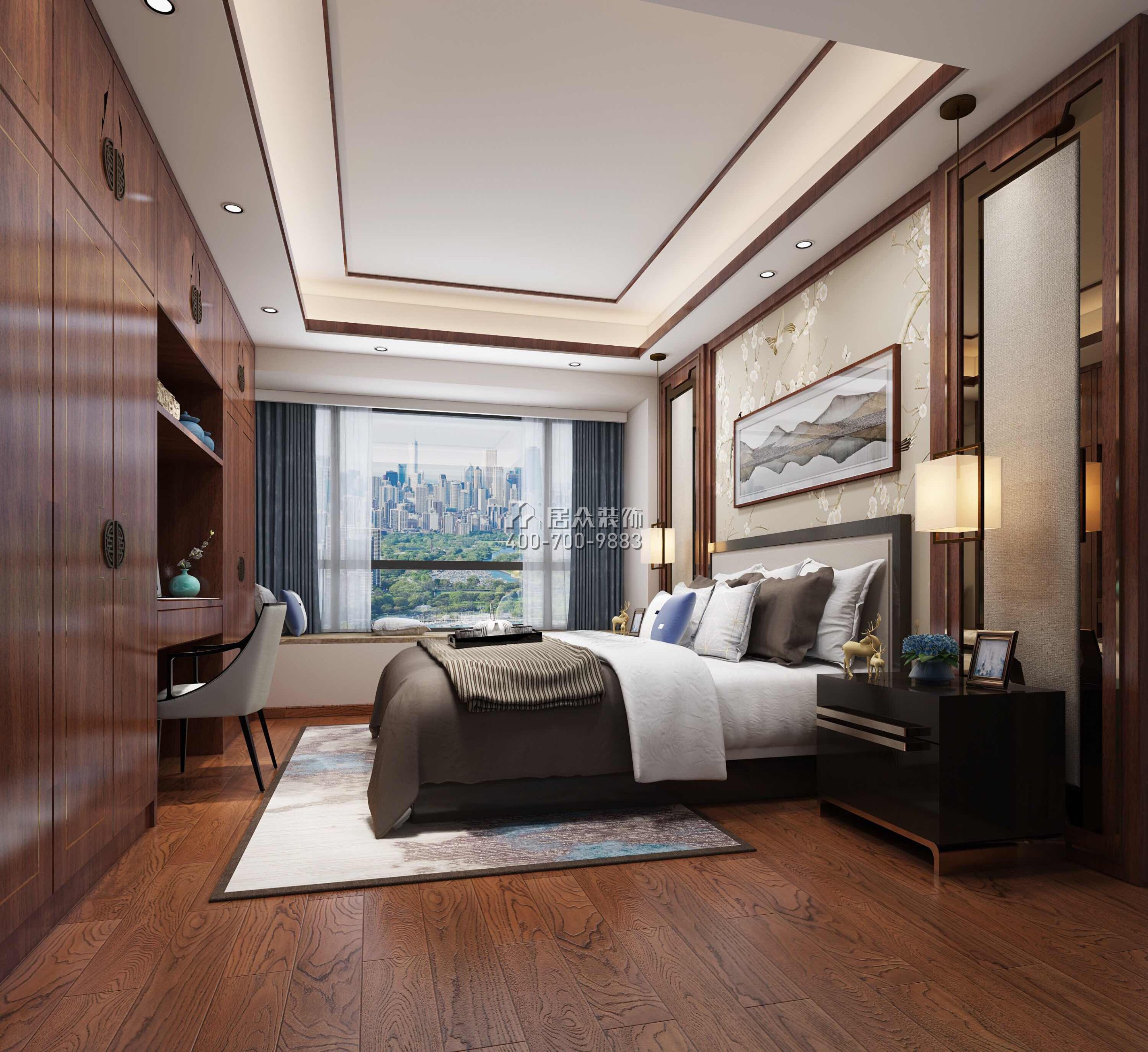 领航城领秀花园160平方米中式风格平层户型卧室装修效果图