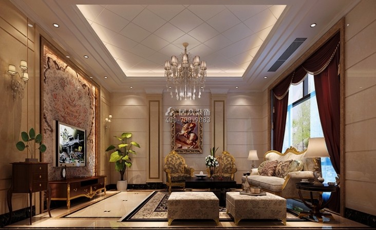 虎门国际公馆600平方米欧式风格别墅户型客厅装修效果图