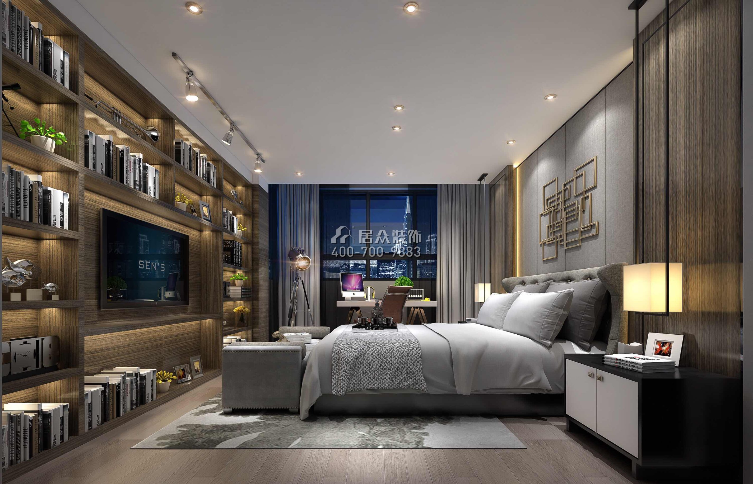 招商名仕220平方米现代简约风格复式户型卧室装修效果图