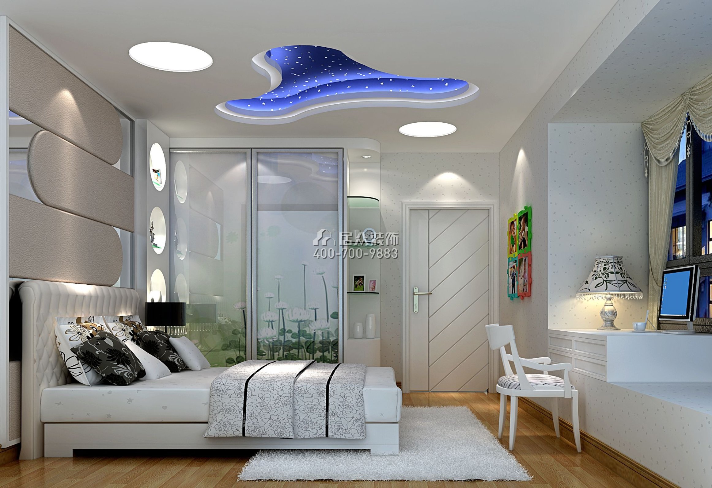 前海港湾89平方米现代简约风格平层户型卧室装修效果图