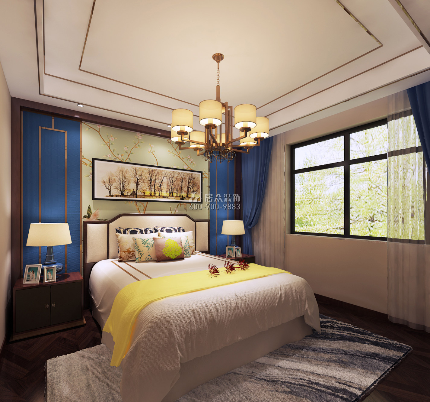 鲁能领秀城120平方米中式风格平层户型卧室装修效果图