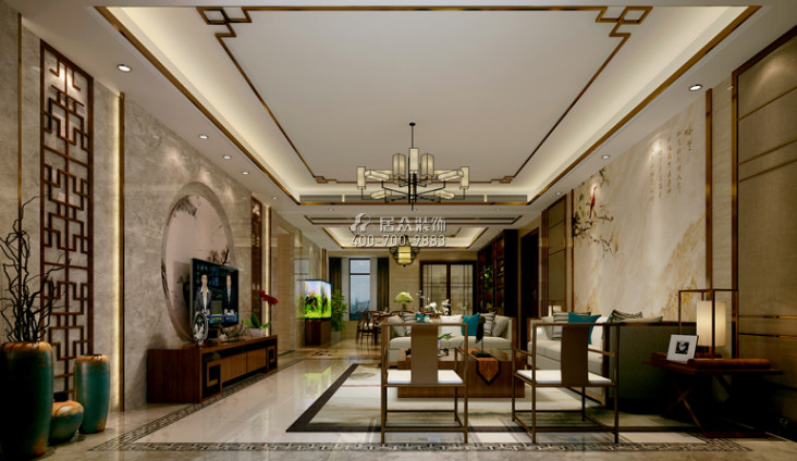 保利中悦220平方米中式风格平层户型客厅装修效果图