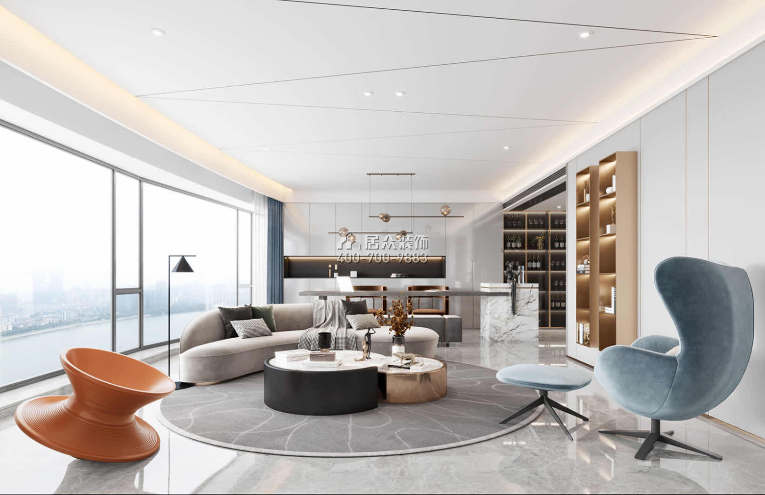 保利天禧240平方米现代简约风格平层户型客厅装修效果图