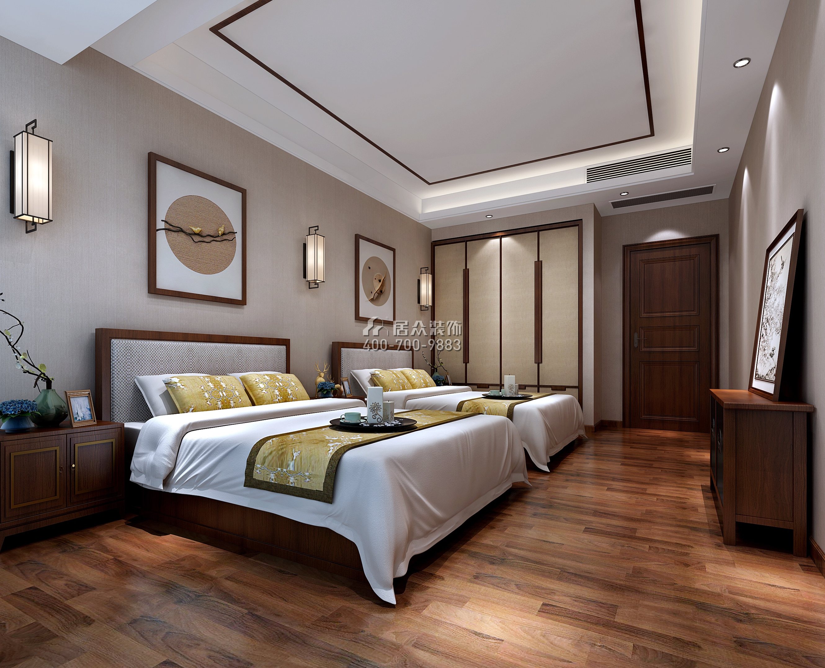 中洲湾上花园175平方米中式风格平层户型卧室装修效果图