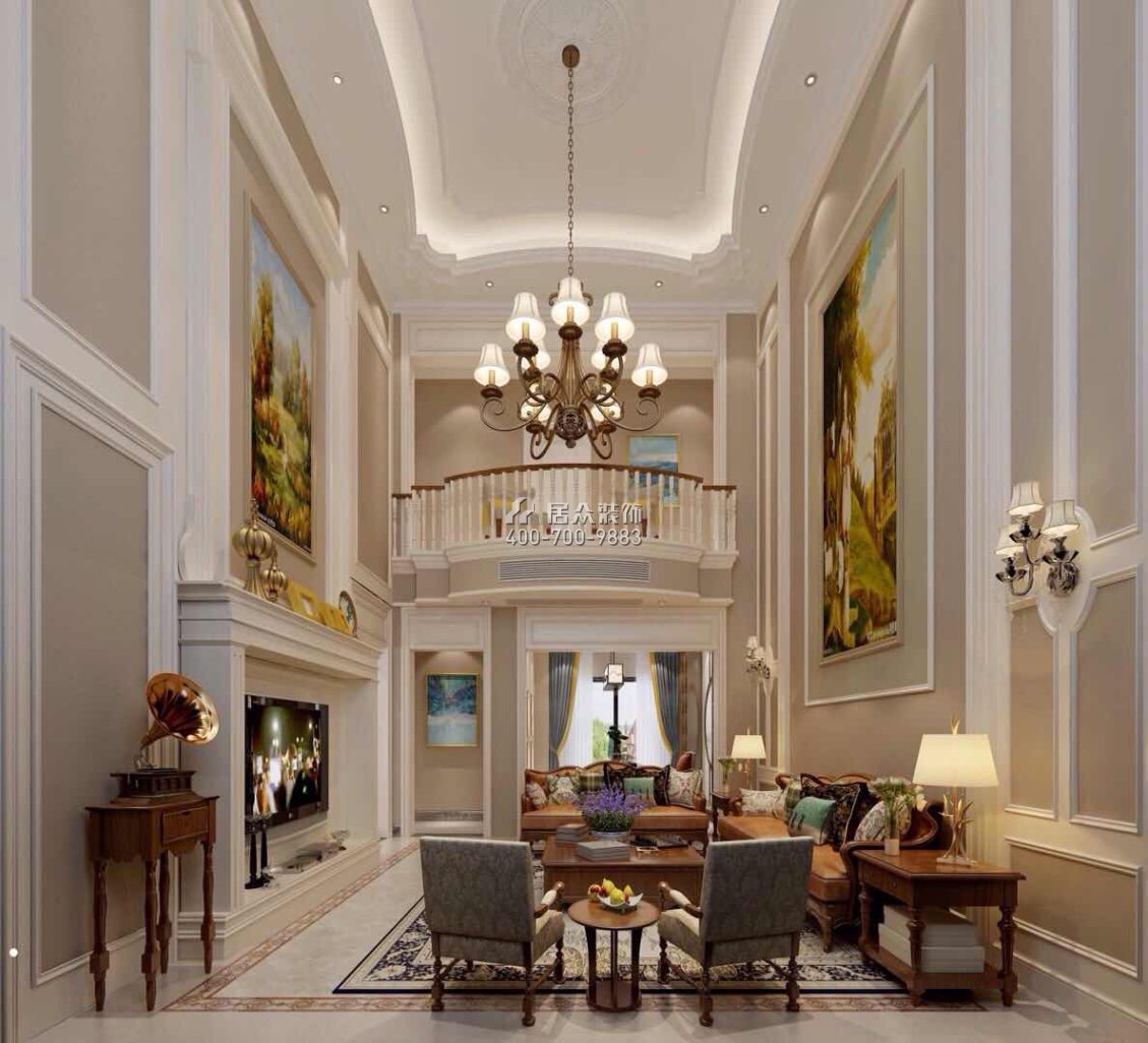 大朗碧桂園350平方米美式風格別墅戶型客廳裝修效果圖