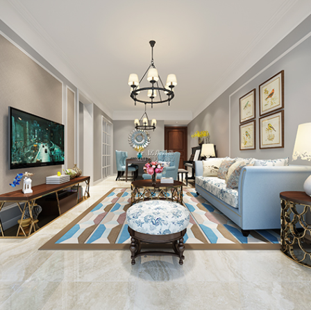 星河银湖谷99平方米美式风格平层户型客厅装修效果图