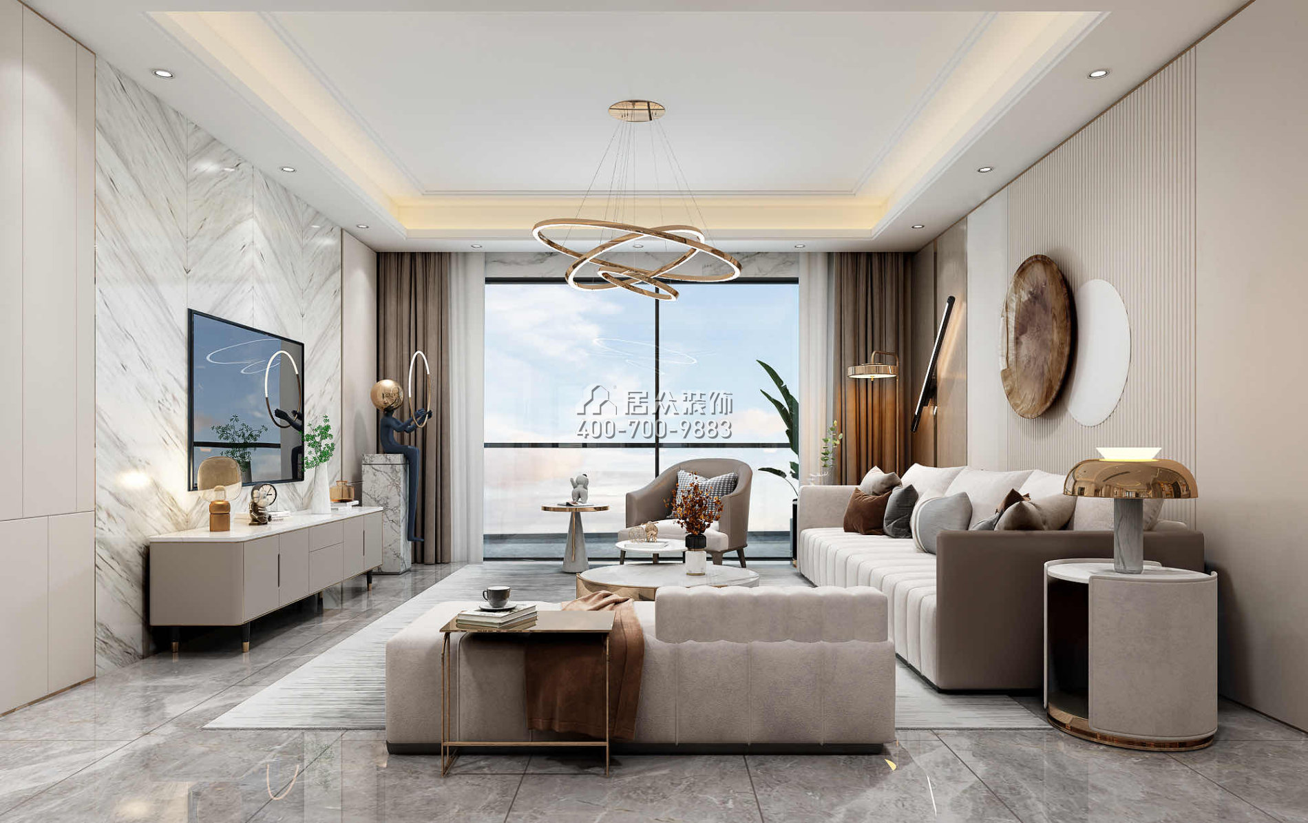 世纪新城230平方米现代简约风格平层户型客厅装修效果图