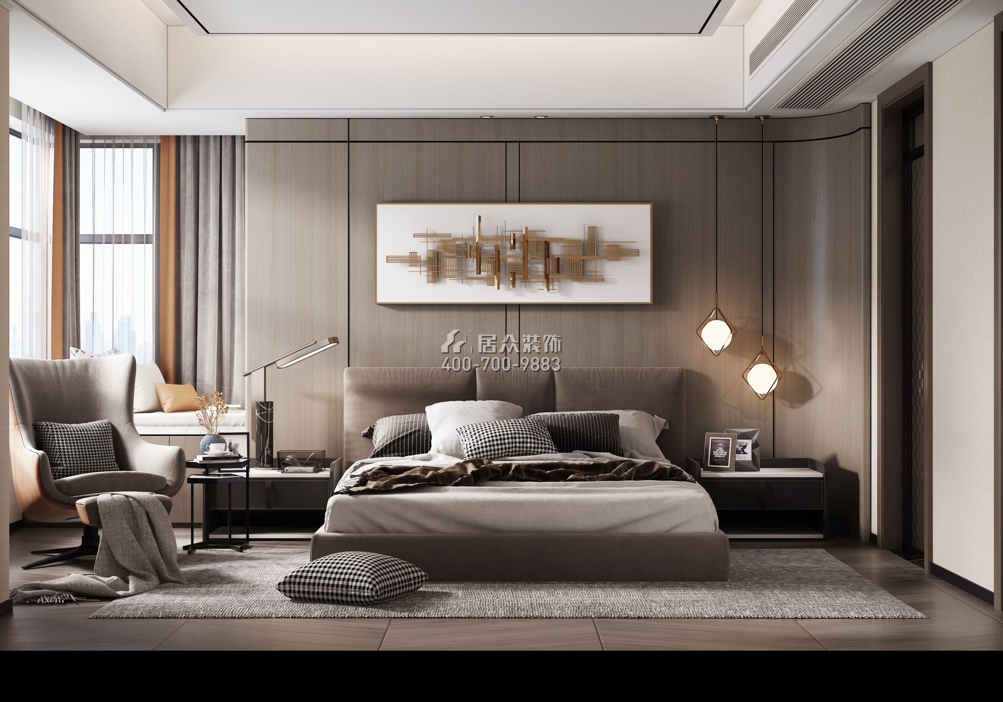 万达湖公馆188平方米现代简约风格平层户型卧室装修效果图
