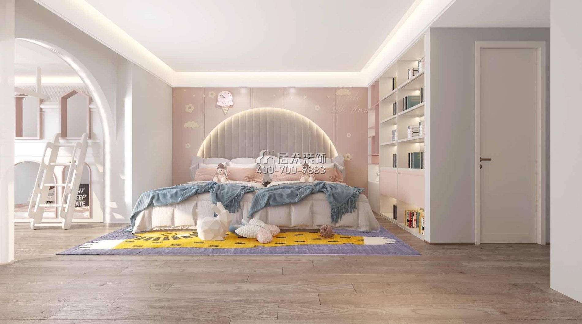 纯水岸七期500平方米现代简约风格复式户型卧室装修效果图