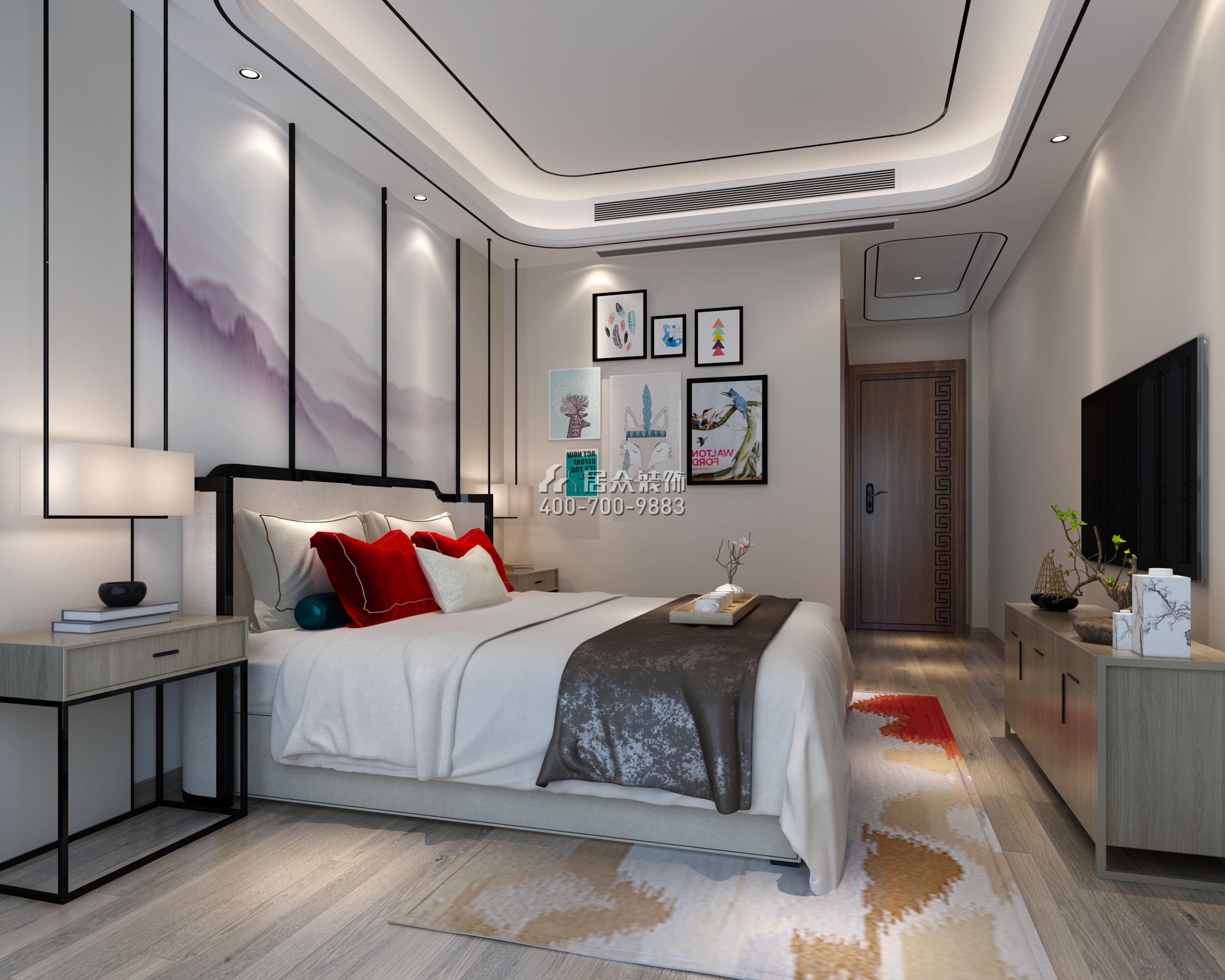 松河瑞园160平方米中式风格平层户型卧室装修效果图