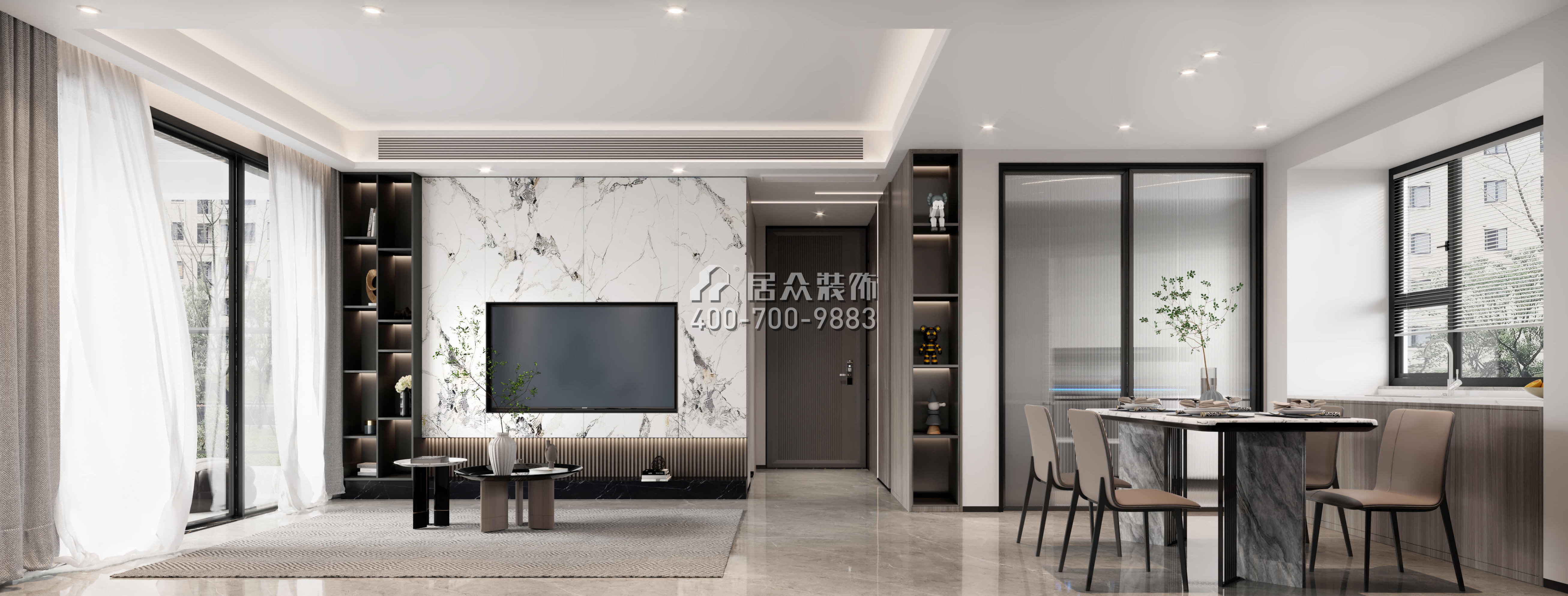 龍光玖譽府90平方米現代簡約風格平層戶型客廳裝修效果圖