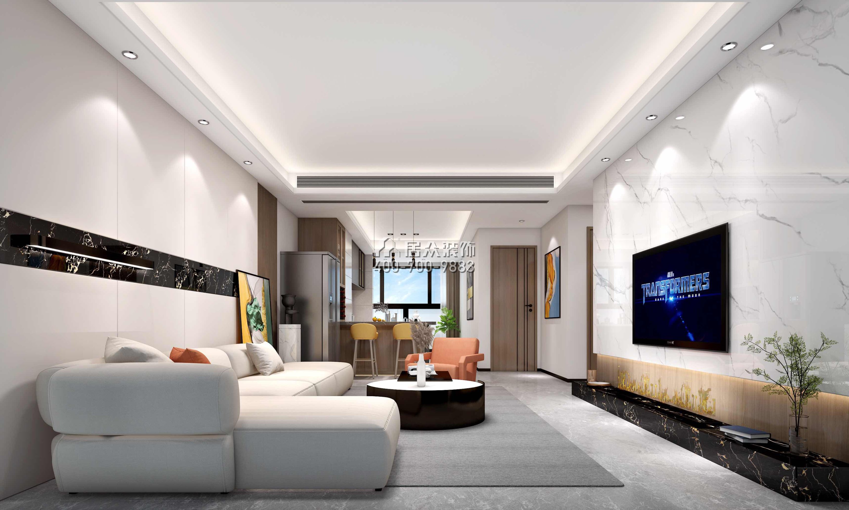 华润小径湾110平方米现代简约风格平层户型客厅装修效果图