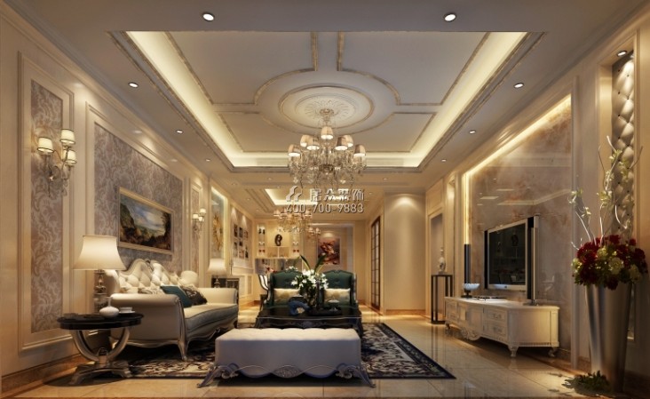 第六都160平方米欧式风格平层户型客厅装修效果图