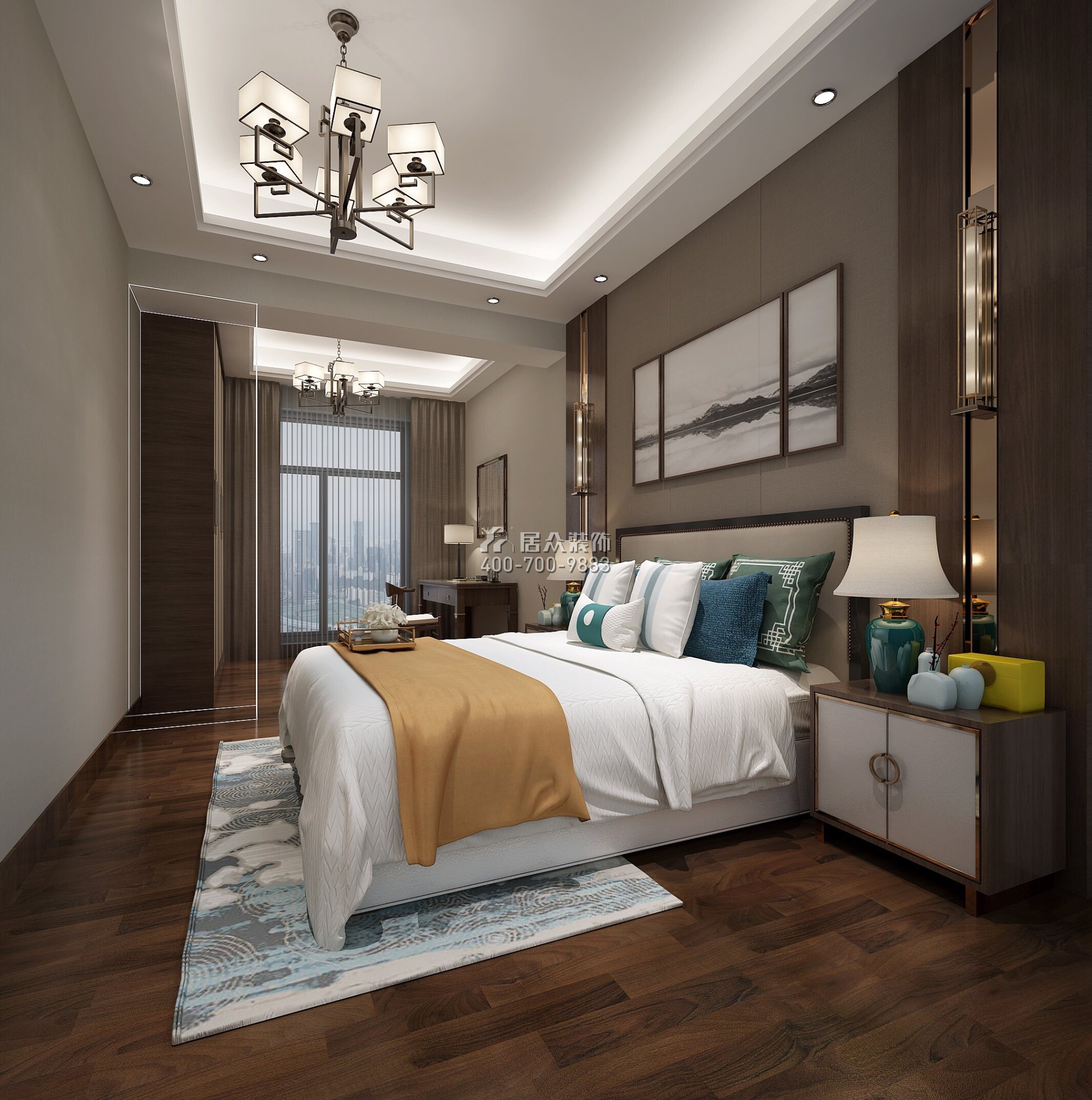 廣州華發四季200平方米中式風格平層戶型臥室裝修效果圖