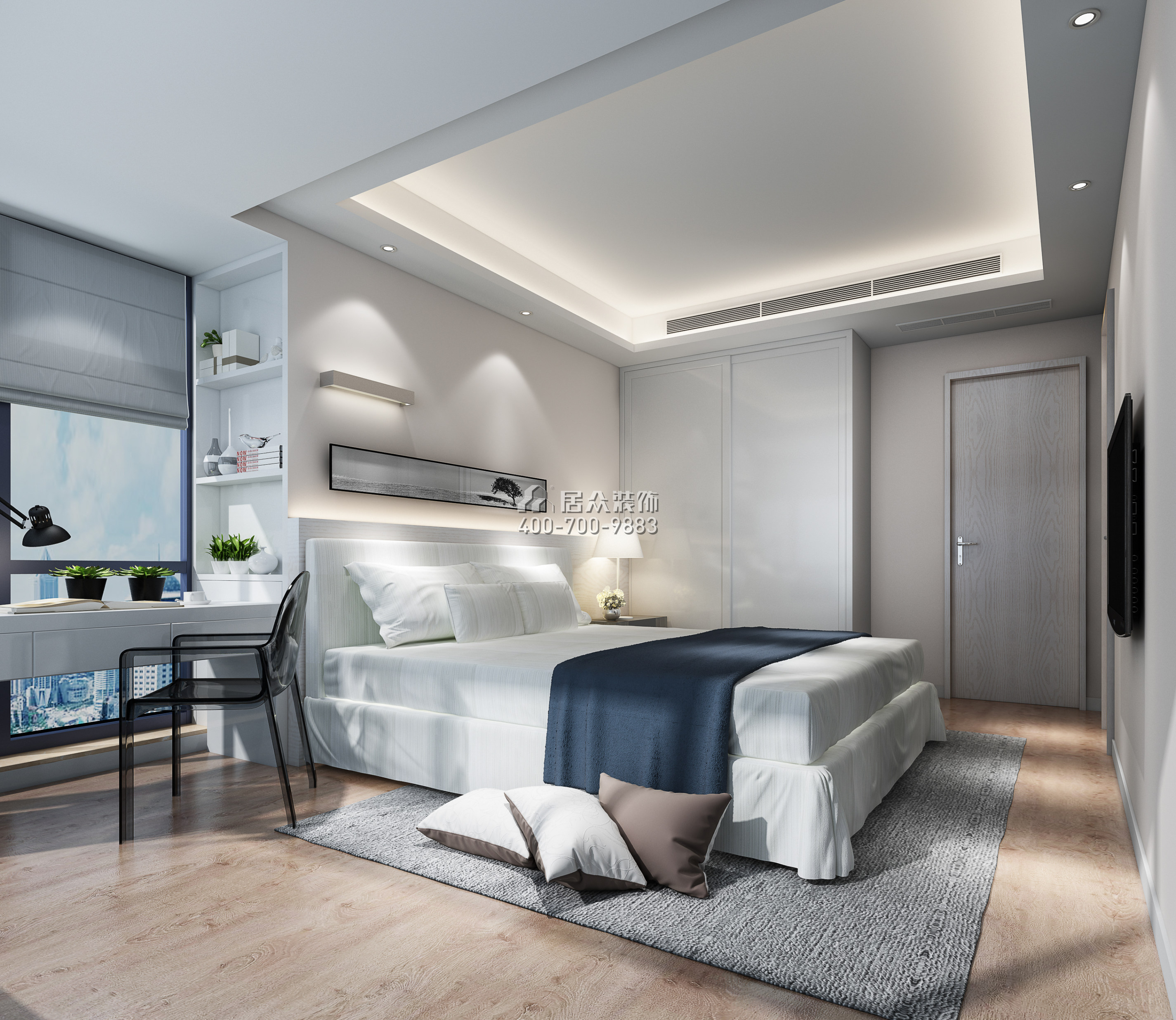 前海丹华园100平方米现代简约风格平层户型卧室装修效果图