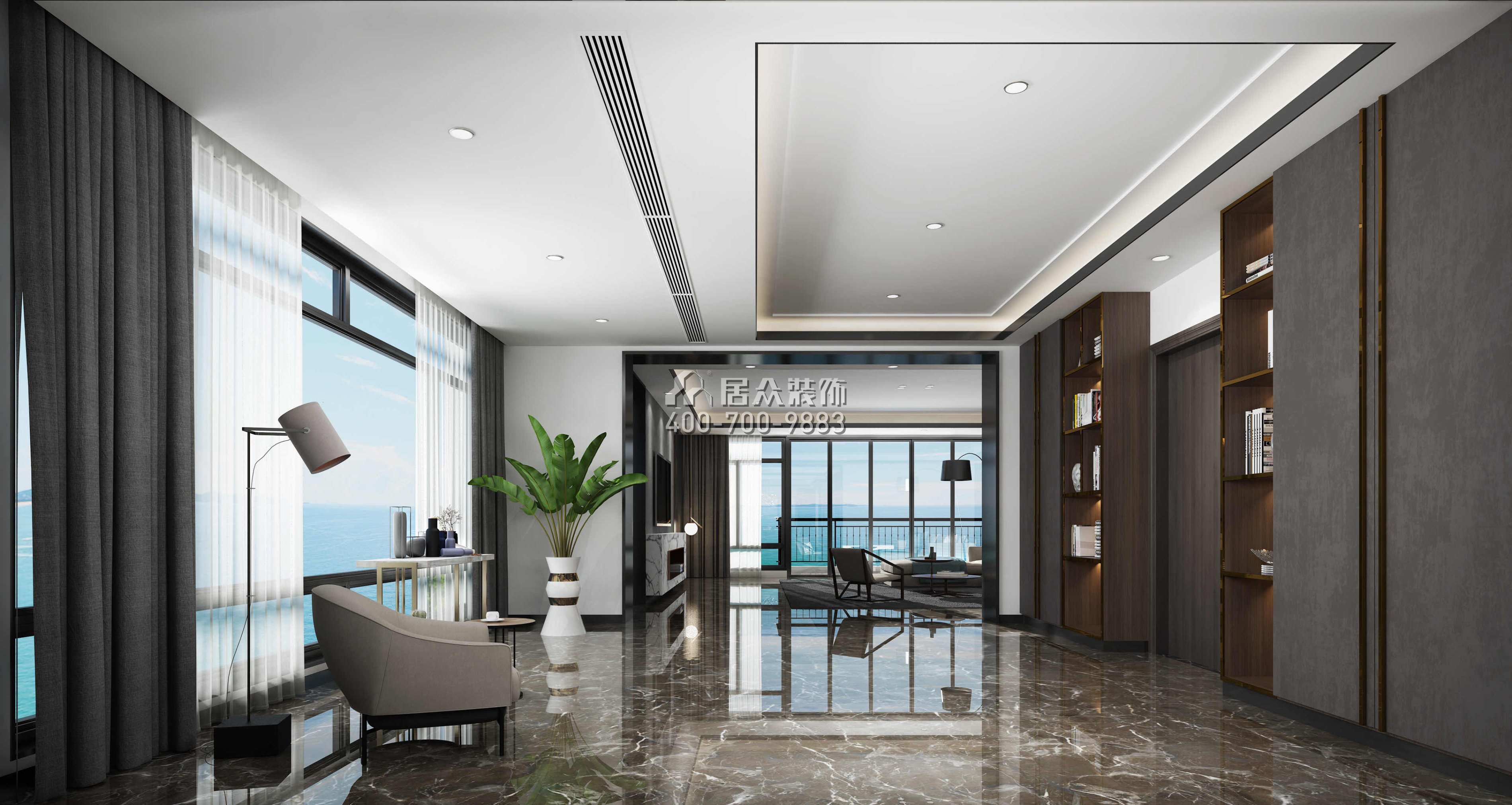 天宸260平方米現代簡約風格平層戶型客廳裝修效果圖