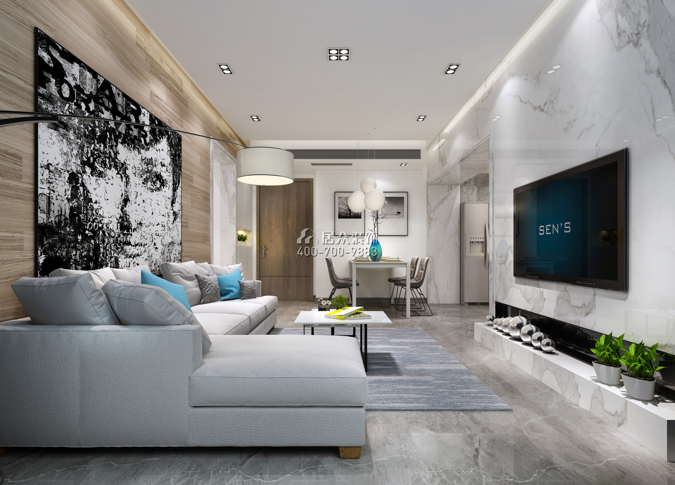 华润城389平方米现代简约风格平层户型客厅装修效果图
