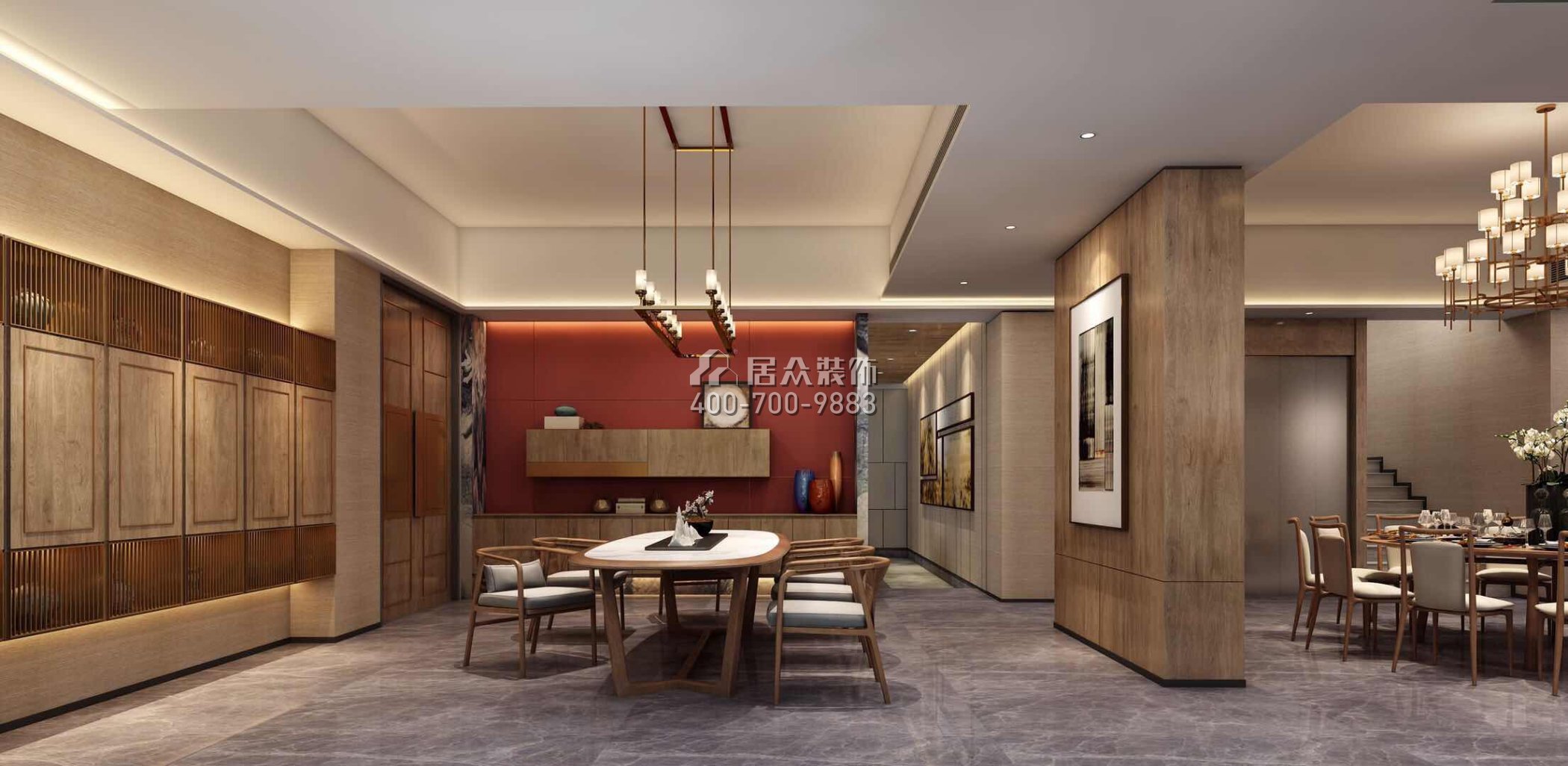 莲湖山庄333平方米现代简约风格别墅户型餐厅装修效果图