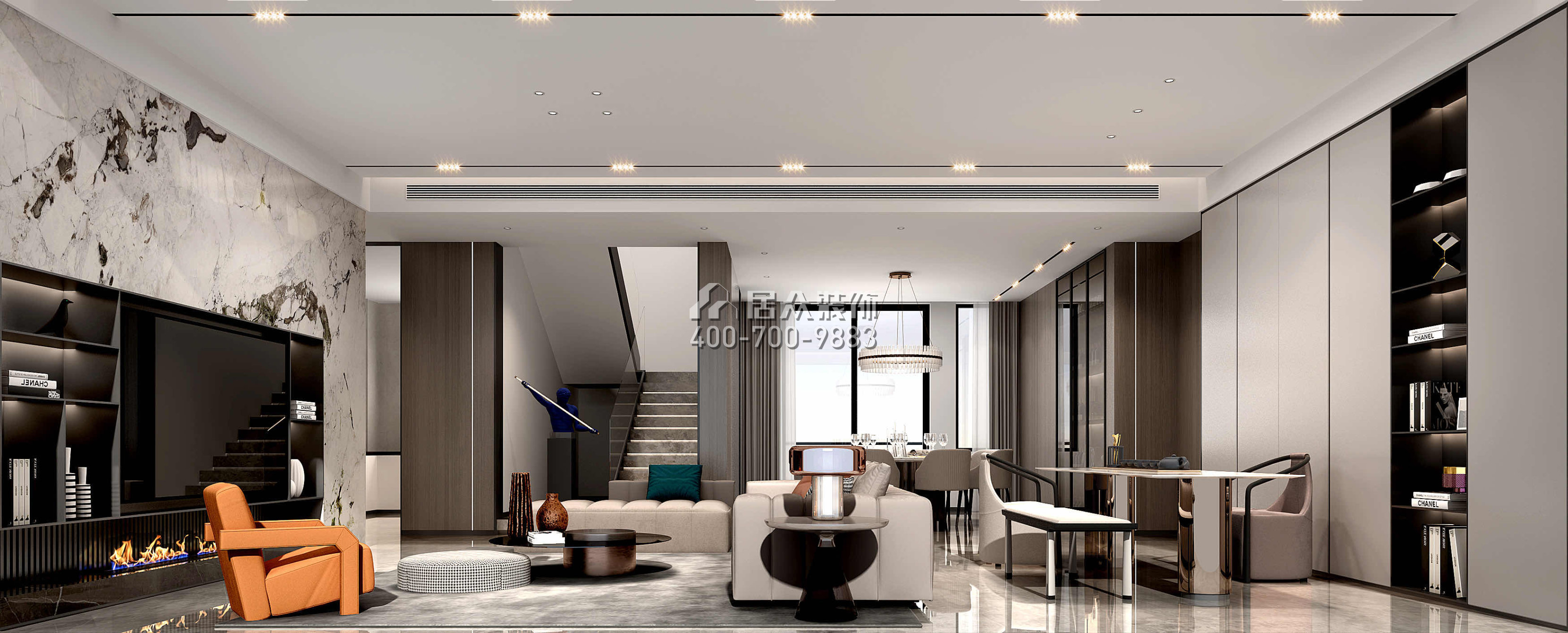 假日君悅灣380平方米現代簡約風格復式戶型客廳裝修效果圖