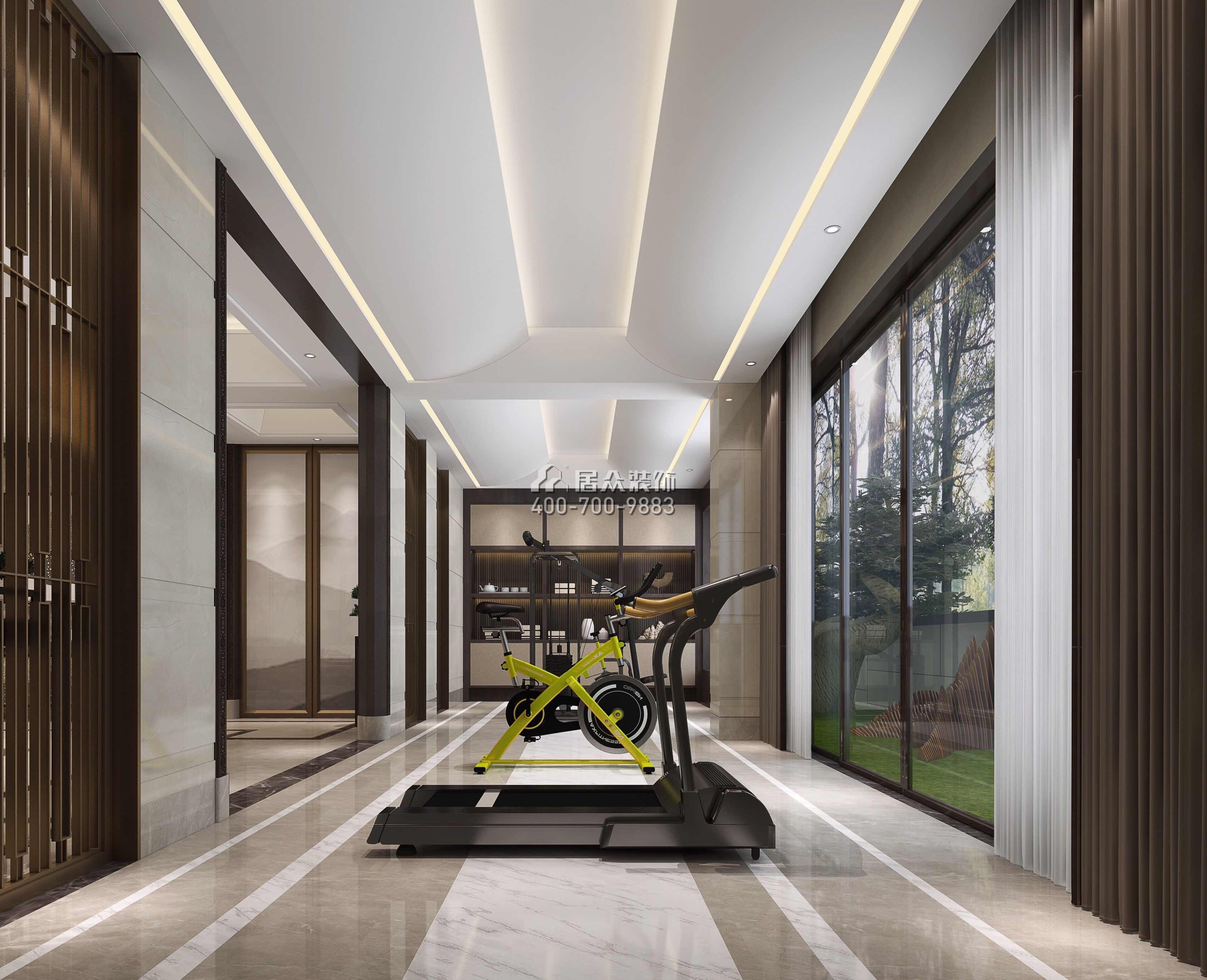 江畔豪庭500平方米中式风格别墅户型家庭健身房装修效果图
