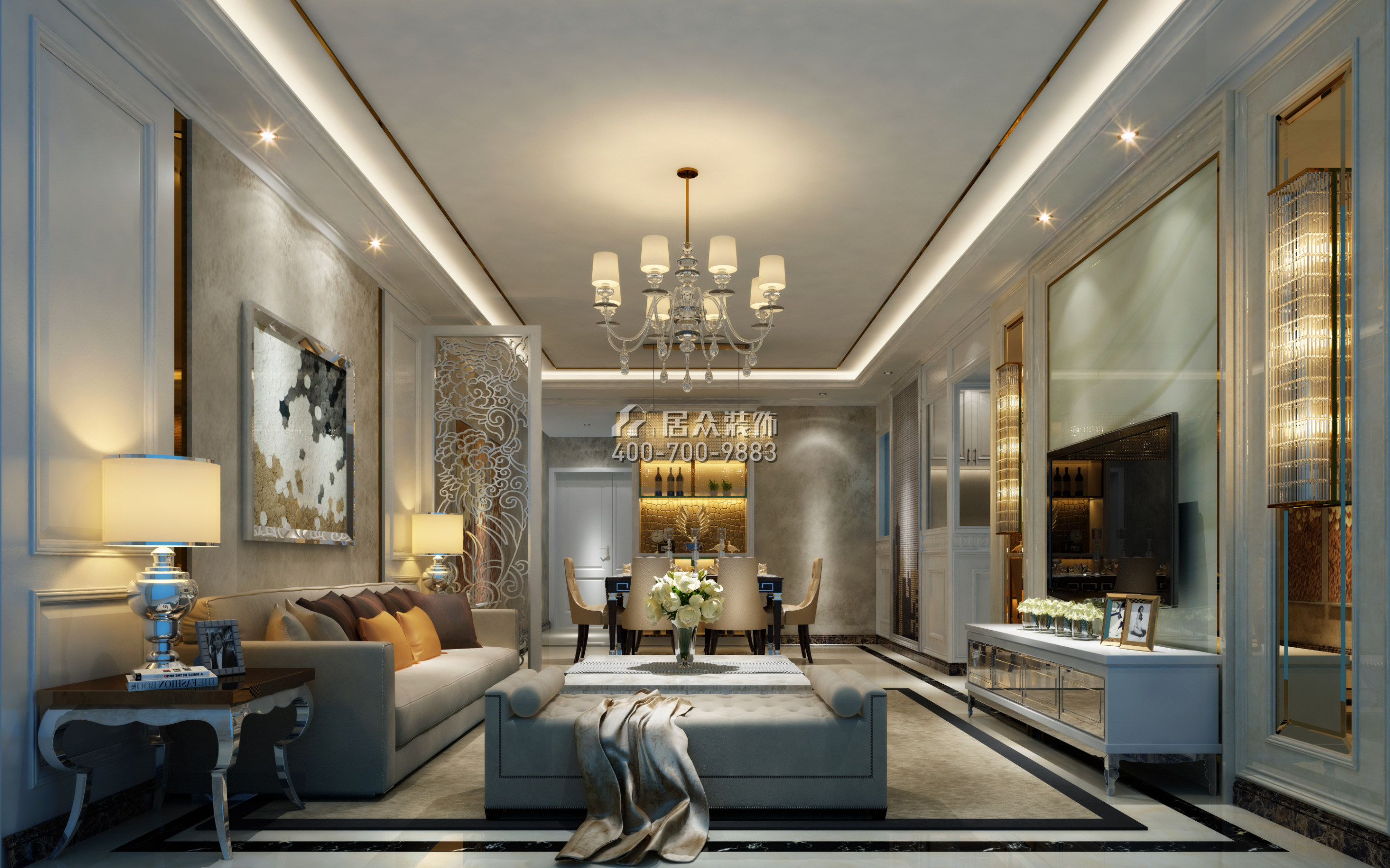 合正荣悦府142平方米欧式风格平层户型客厅装修效果图