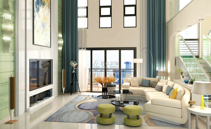 华发蔚蓝堡245平方米现代简约风格复式户型客厅装修效果图