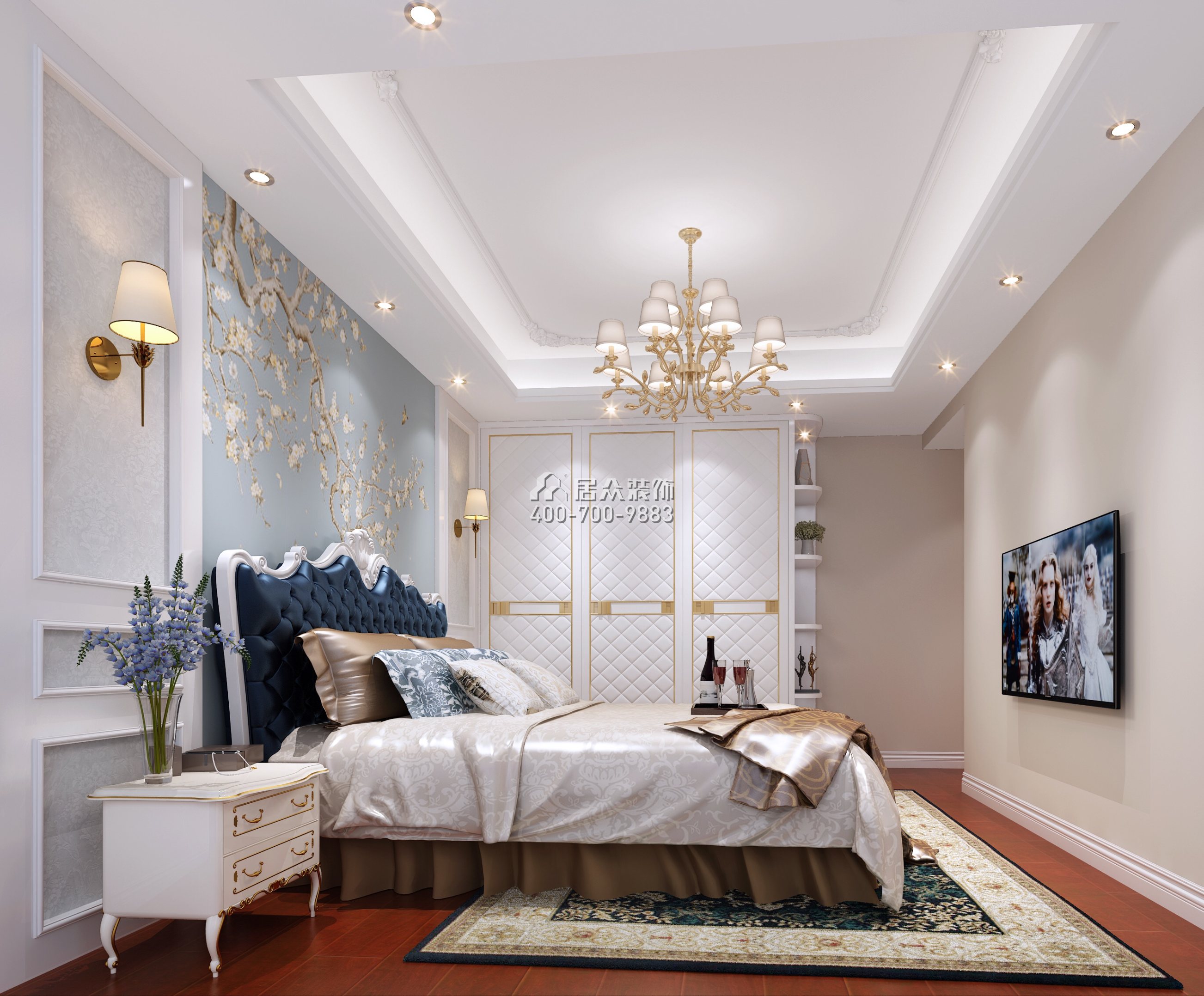 远洋新干线150平方米欧式风格平层户型卧室装修效果图
