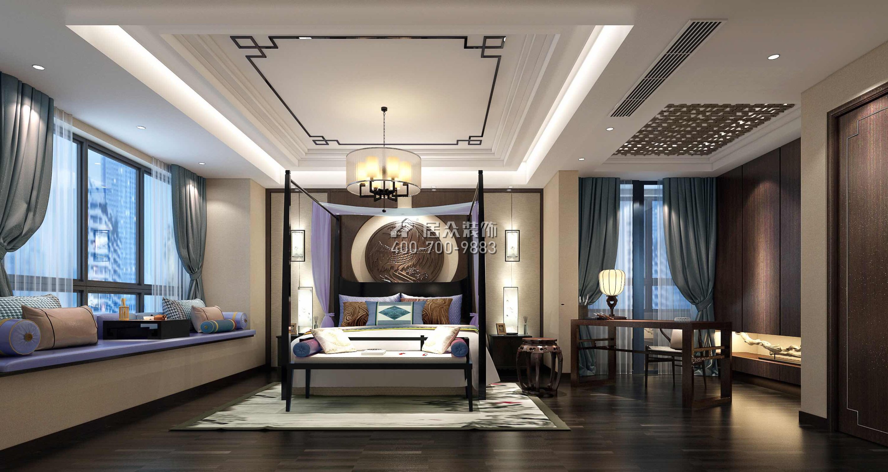 山语清晖二期226平方米中式风格平层户型卧室装修效果图