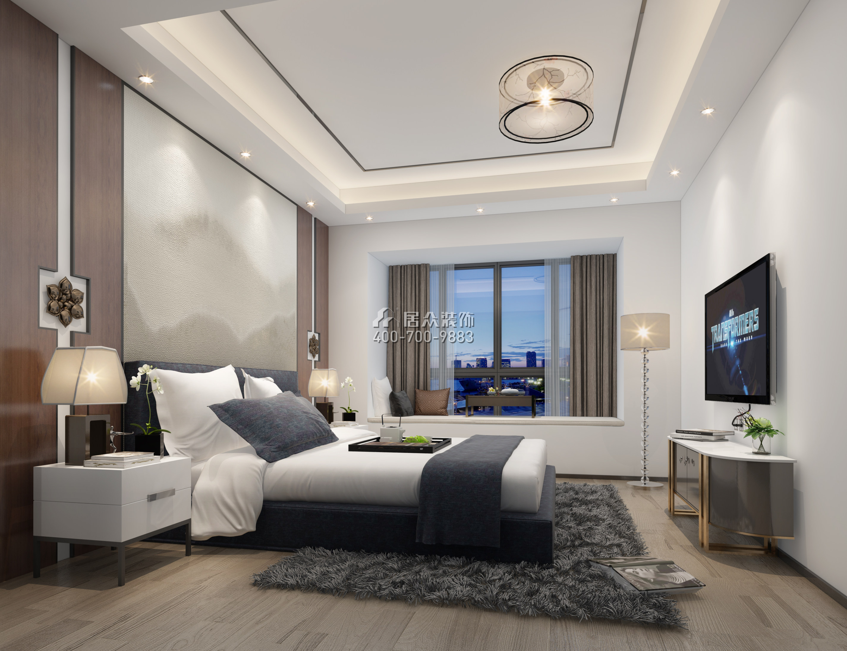 中熙君墅湾135平方米中式风格平层户型卧室装修效果图