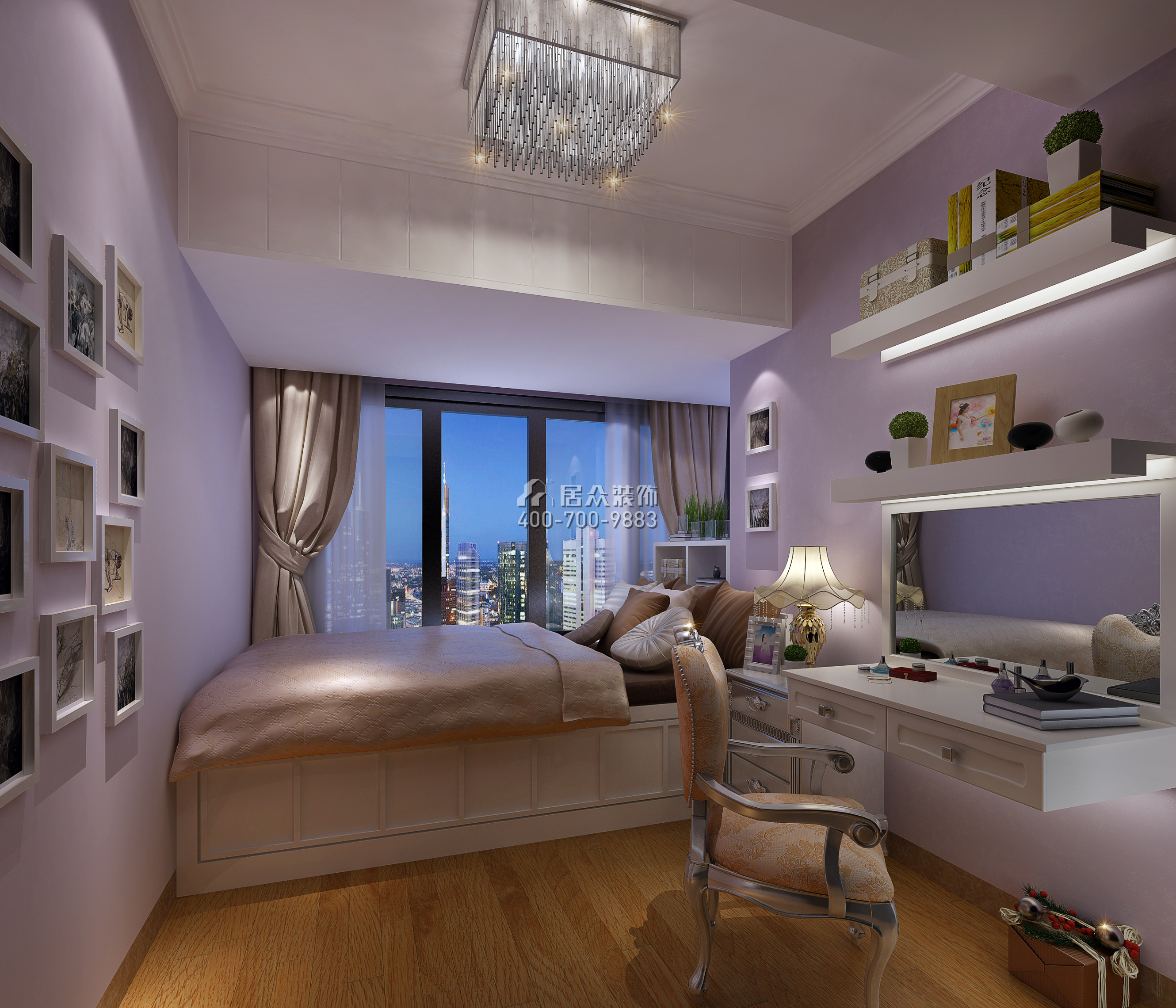 大运城邦一期176平方米现代简约风格平层户型卧室书房一体装修效果图
