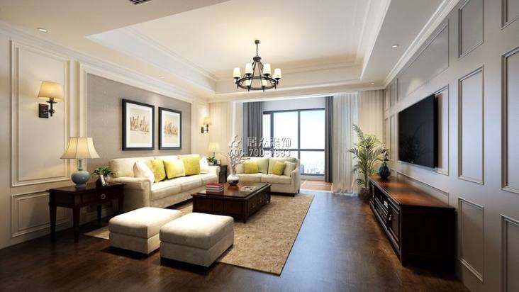 润景园140平方米美式风格平层户型客厅装修效果图