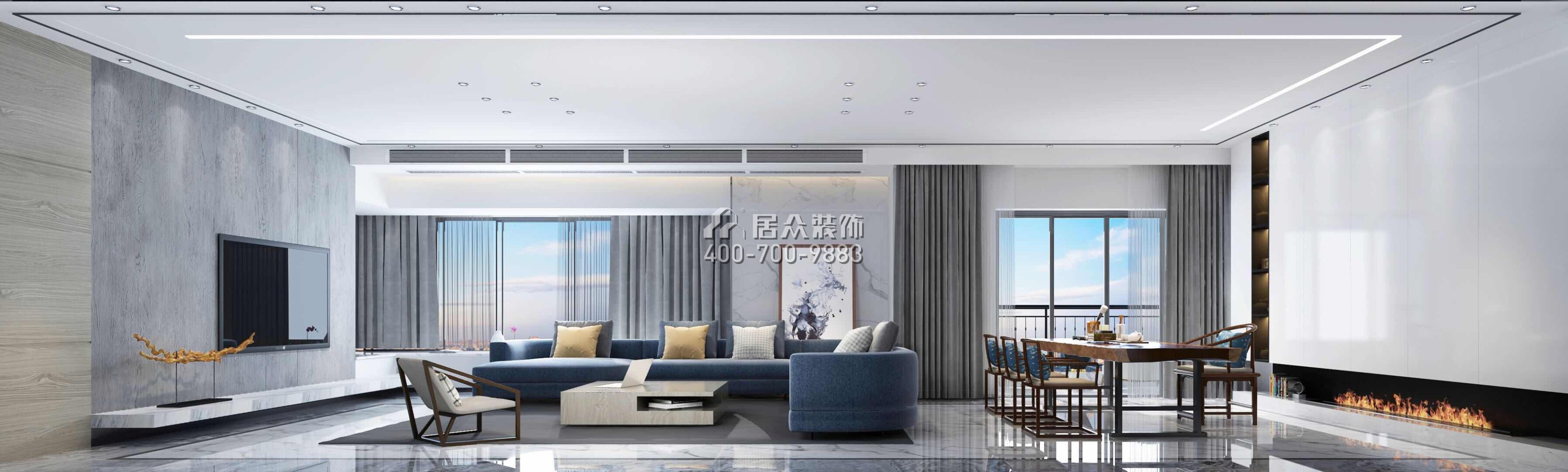中海銀海灣360平方米現代簡約風格平層戶型客廳裝修效果圖