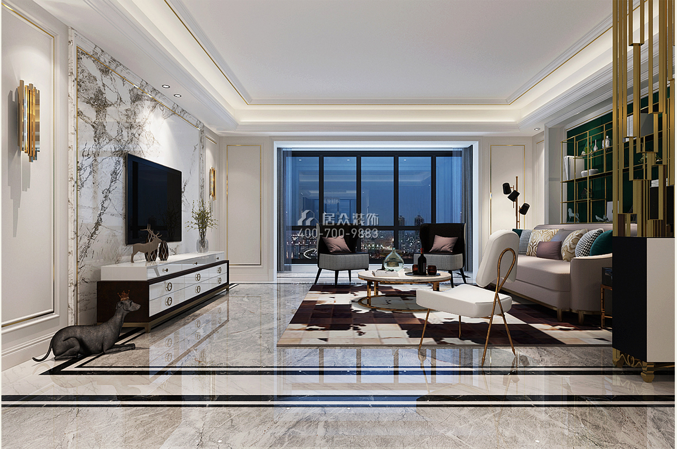 芙蓉盛世150平方米現代簡約風格平層戶型客廳裝修效果圖