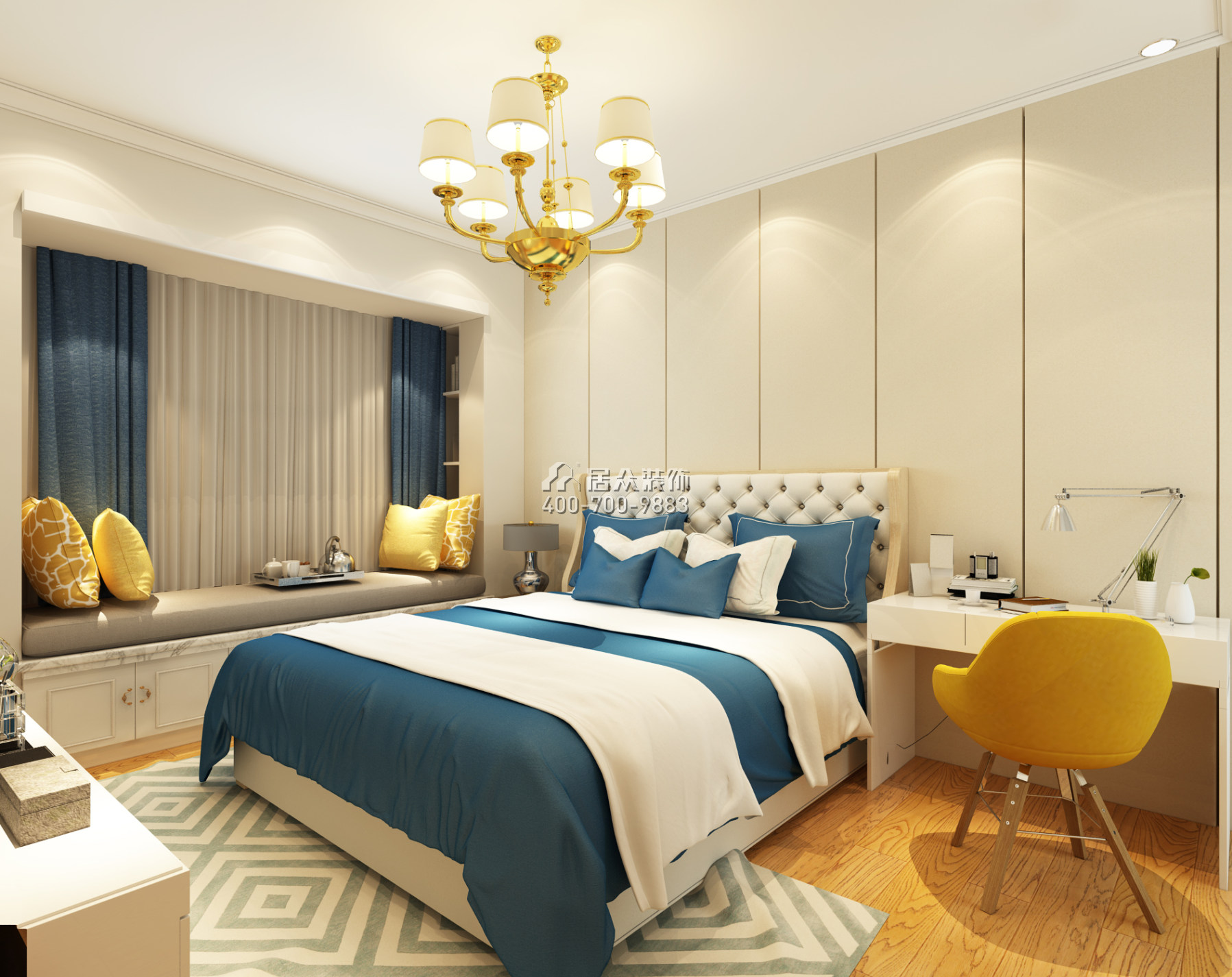 美的翰城130平方米欧式风格平层户型卧室装修效果图