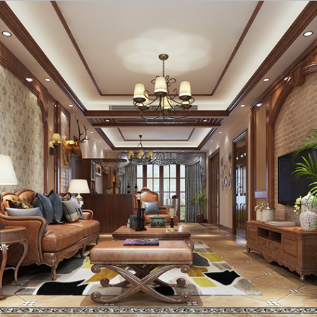 依云曦城120平方米美式风格平层户型客厅装修效果图
