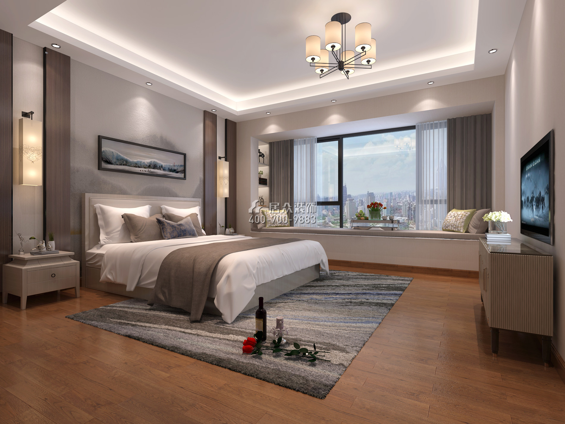 华侨城天鹅湖250平方米中式风格平层户型卧室装修效果图