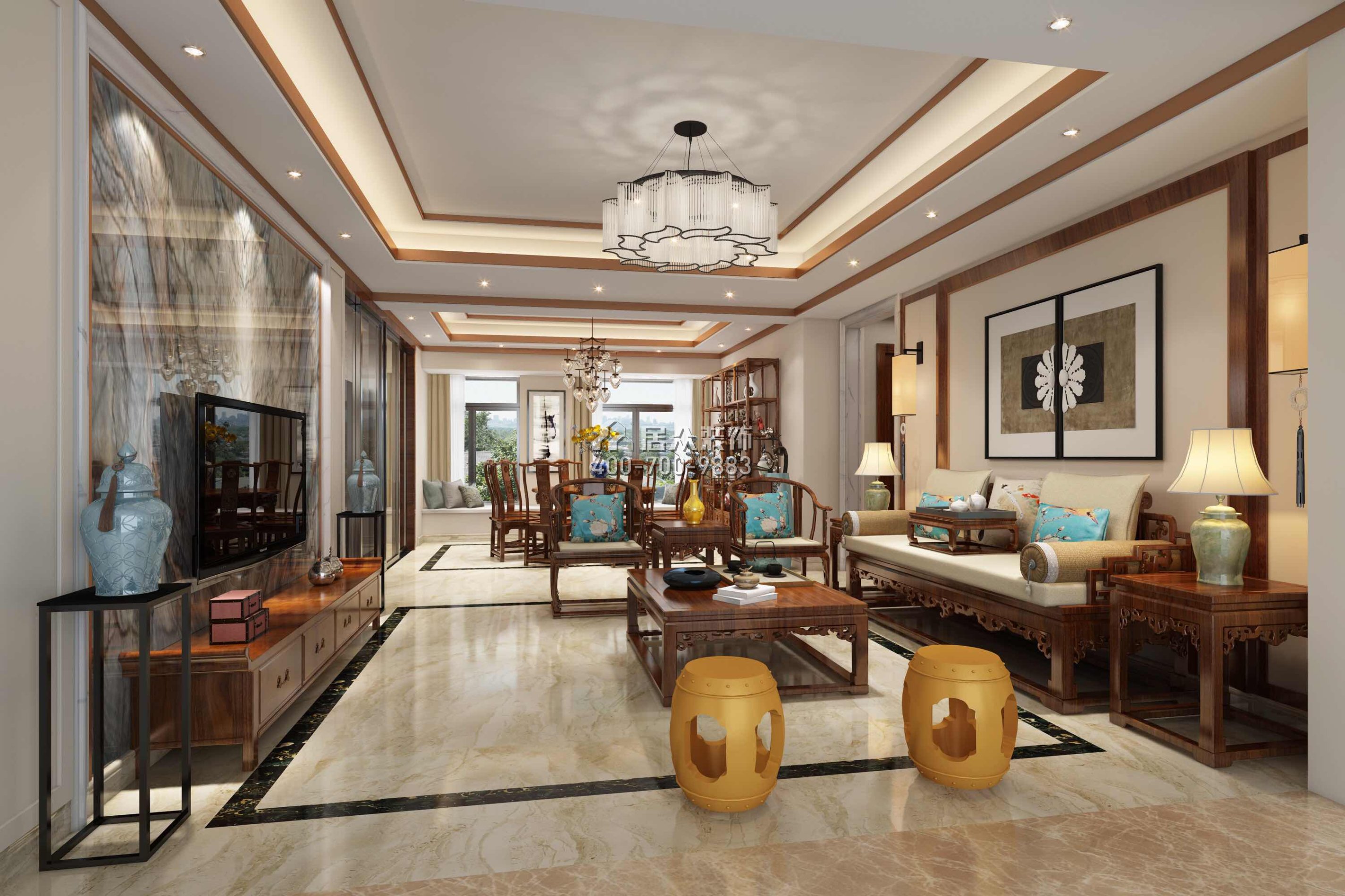 天骄华庭140平方米中式风格平层户型客厅装修效果图