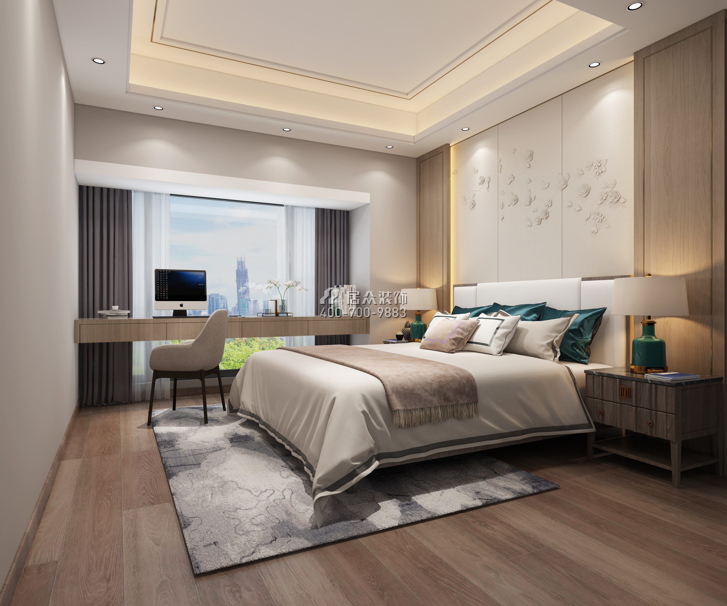 山语清晖一期200平方米中式风格平层户型卧室装修效果图