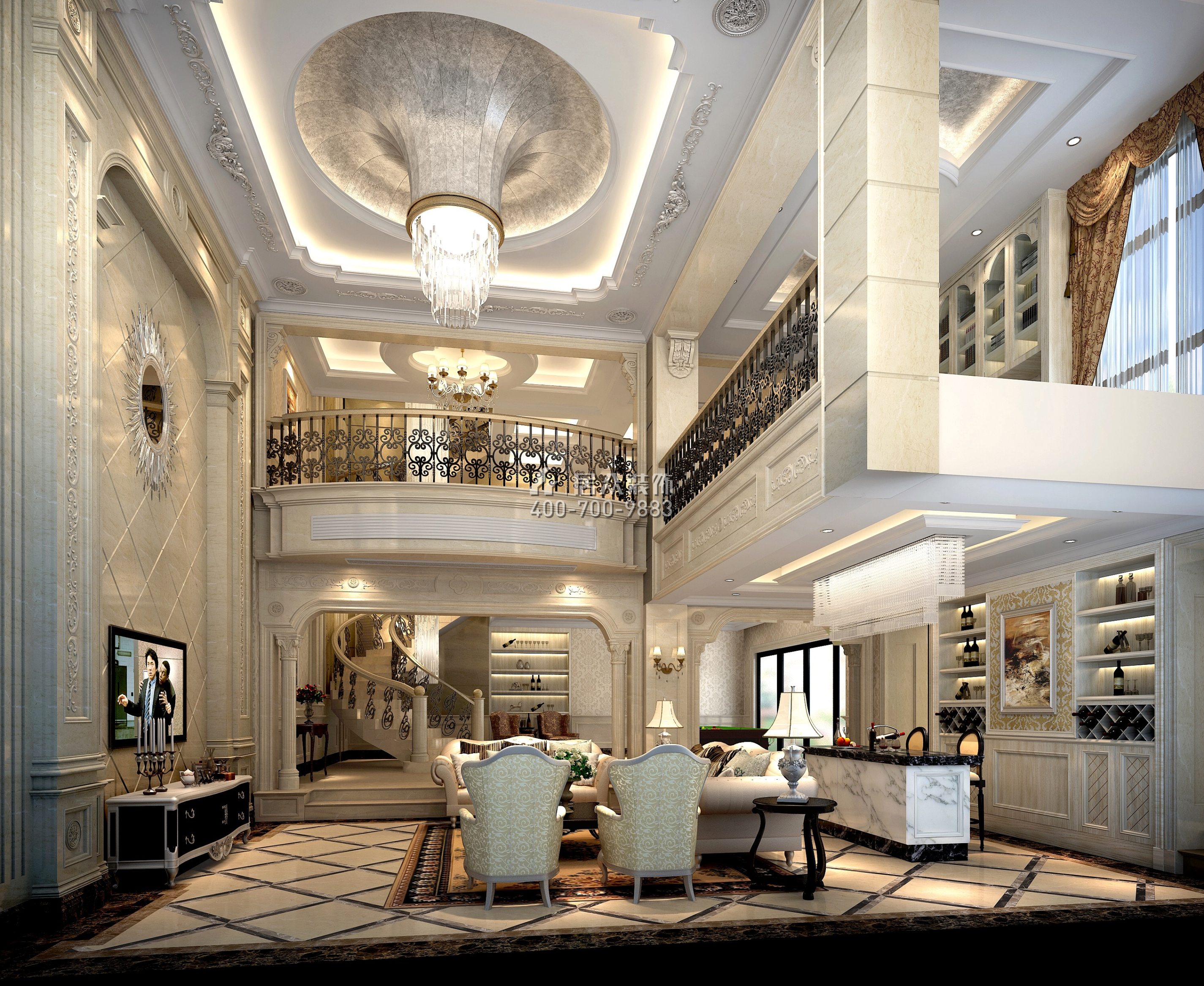 金地天悅灣220平方米歐式風格別墅戶型客廳裝修效果圖