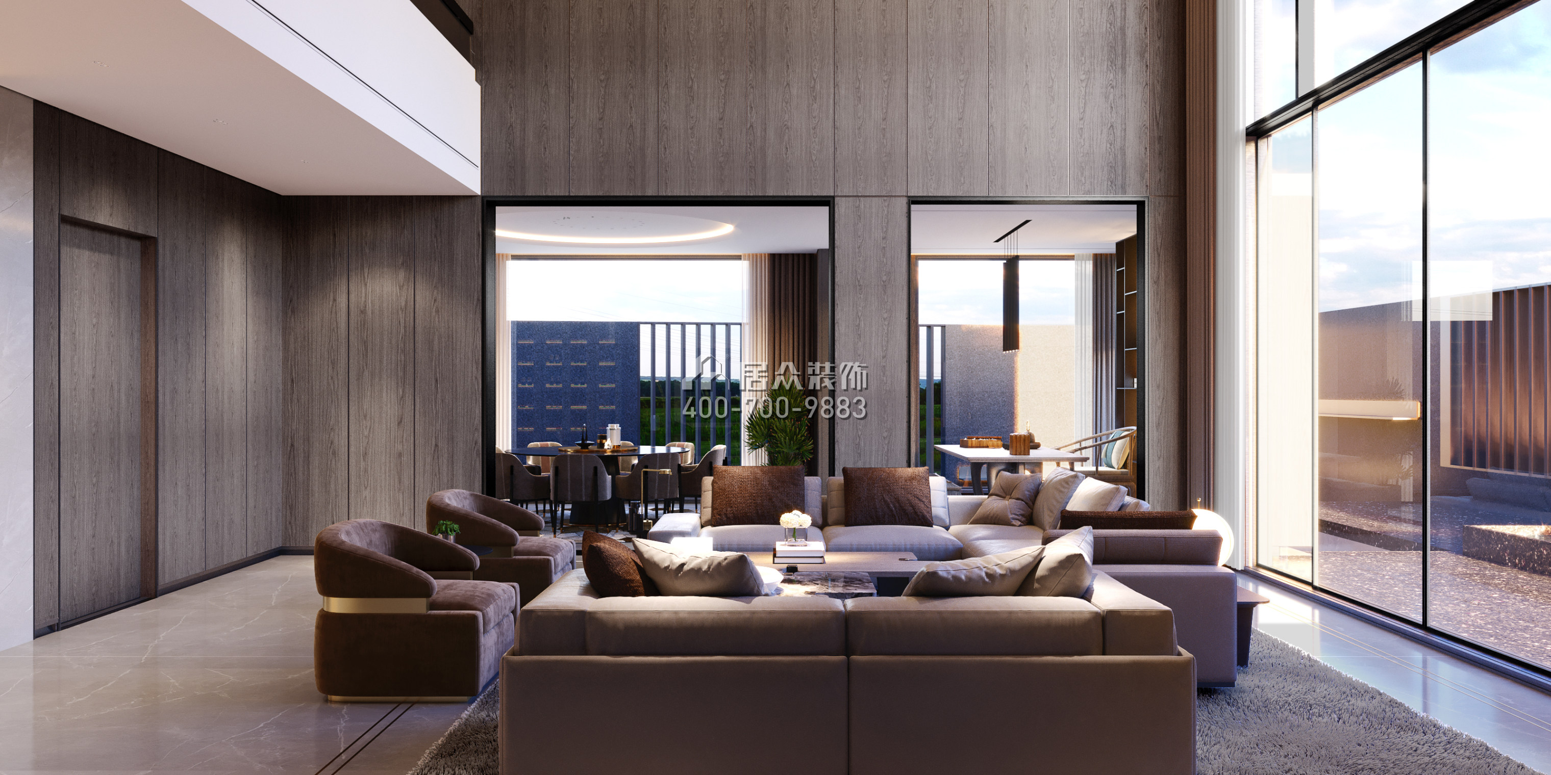 匯景御海藍岸900平方米現代簡約風格別墅戶型客廳裝修效果圖